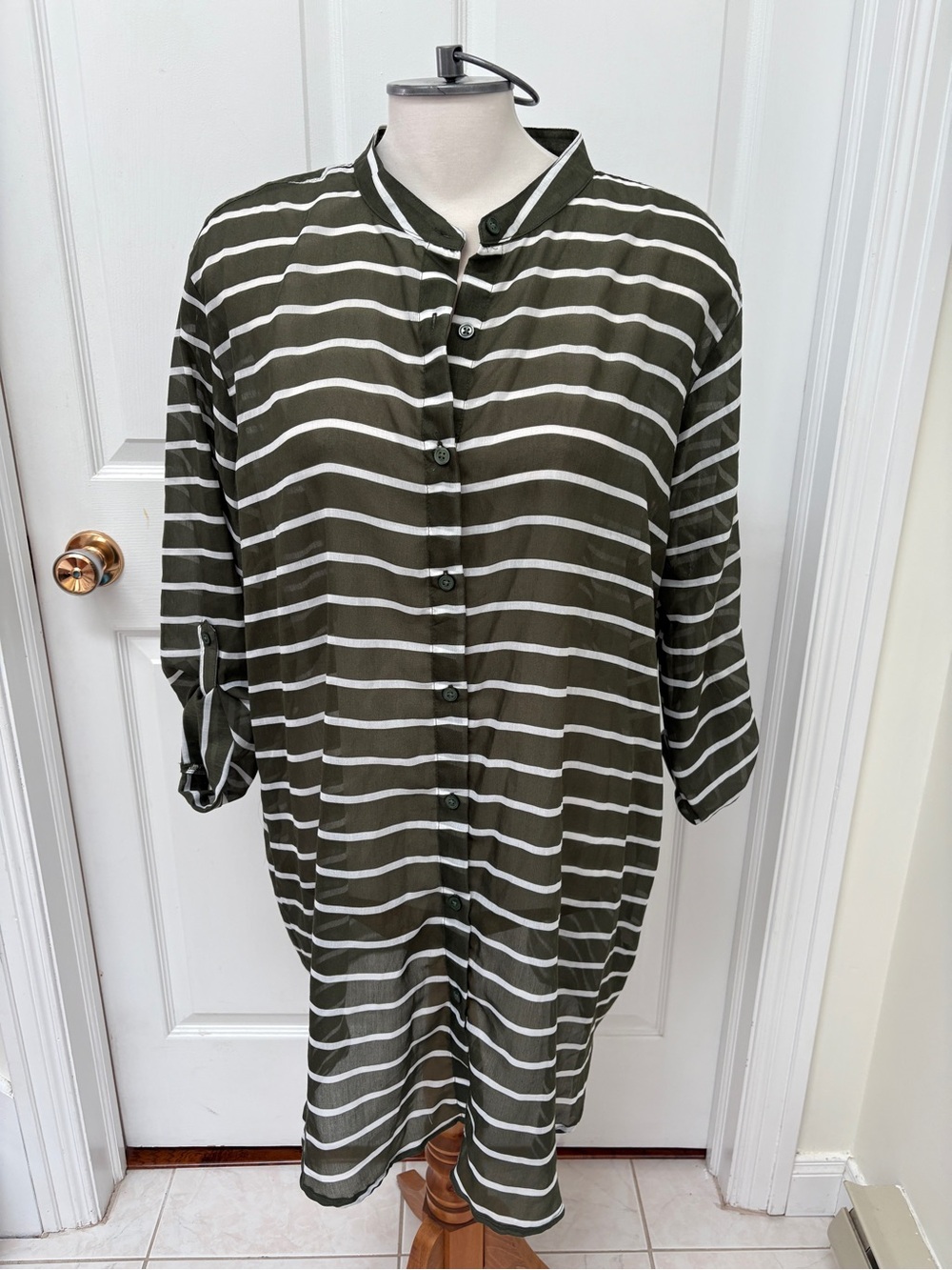 NWT Joe Fresh Olive Green and White Striped Swim Coverup ladies XL